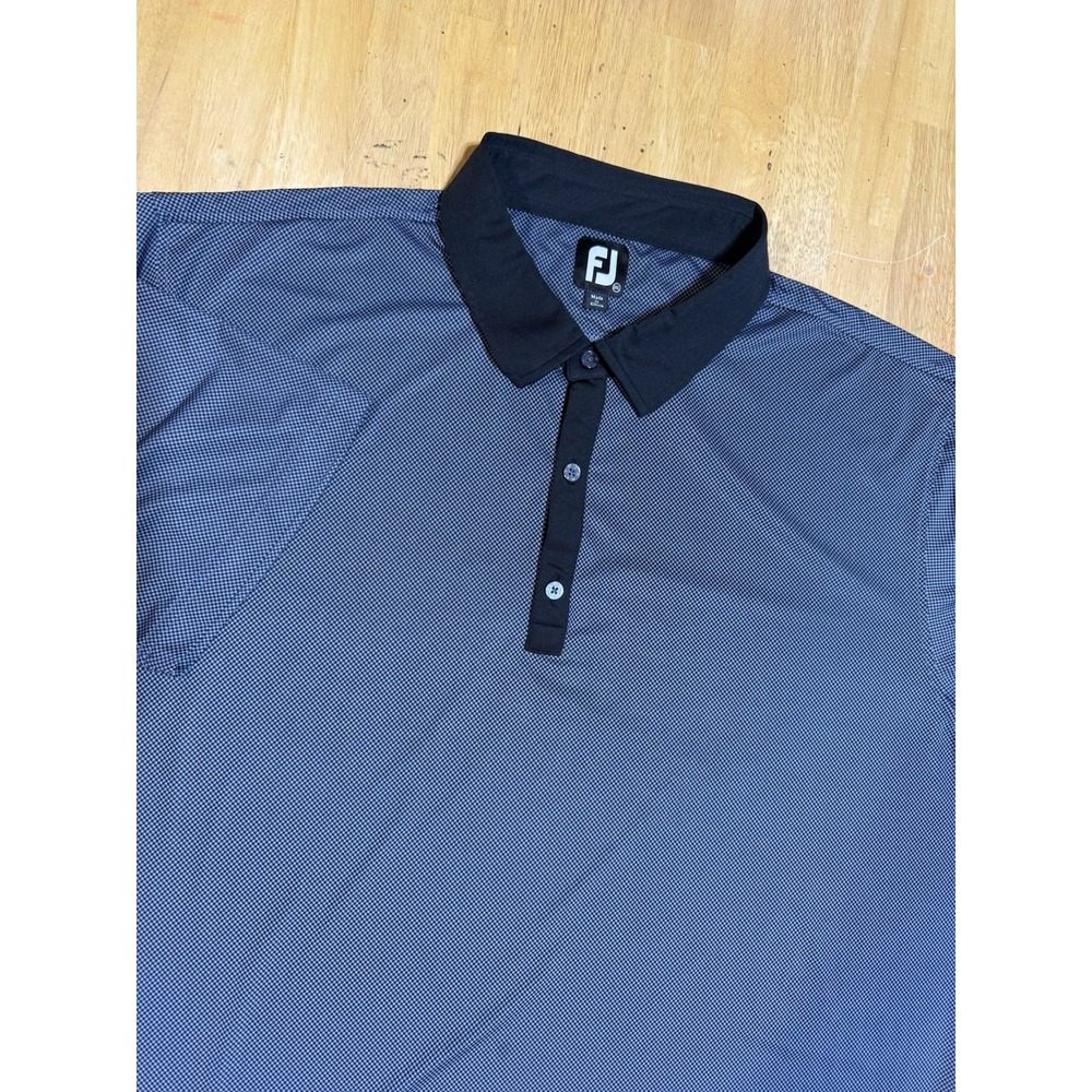 FootJoy FJ Golf Polo Shirt Mens 3XL Blue Black Microcheck Stretch